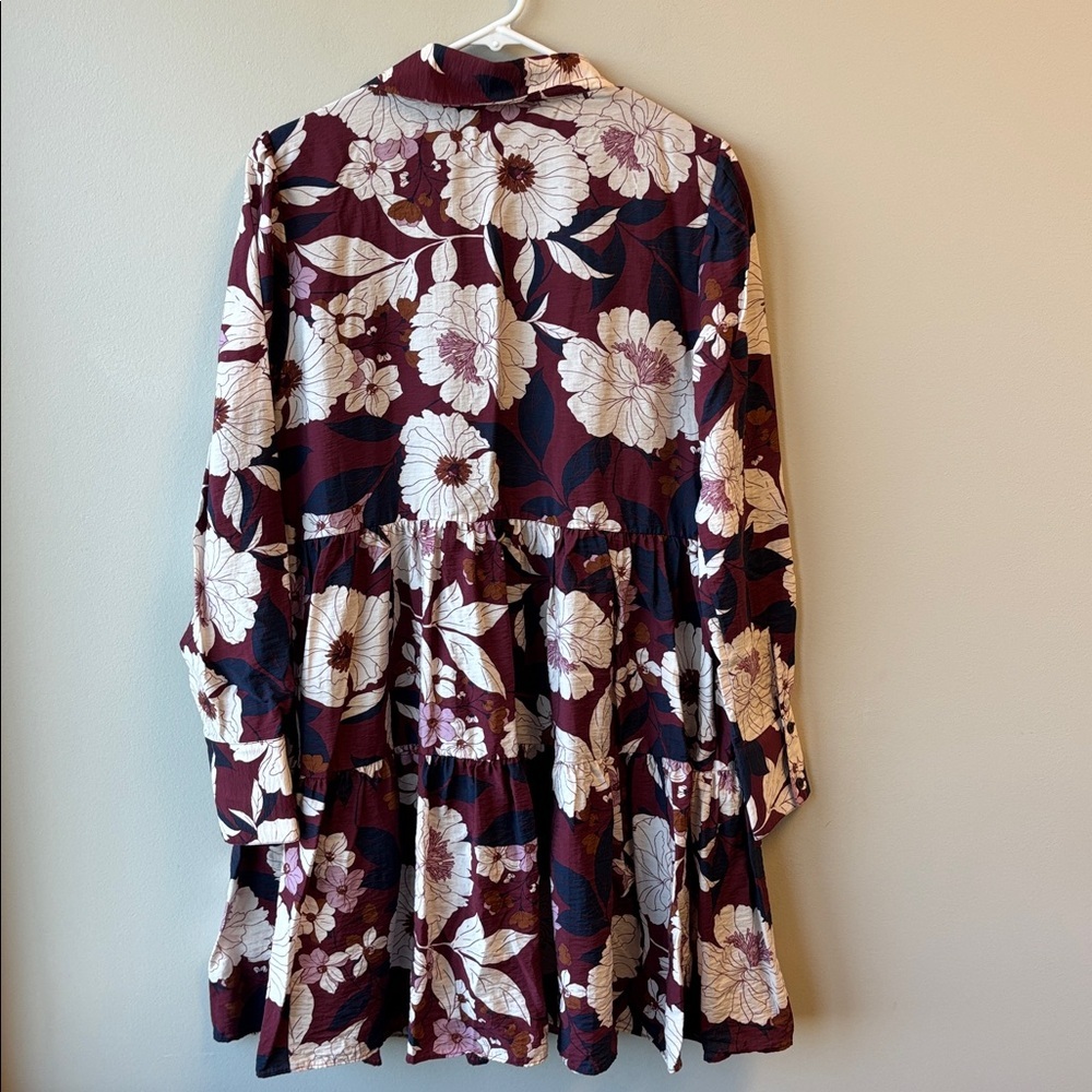 Caslon Burgundy and Navy Floral Blouse tiered mini dress - Picture 5 of 6